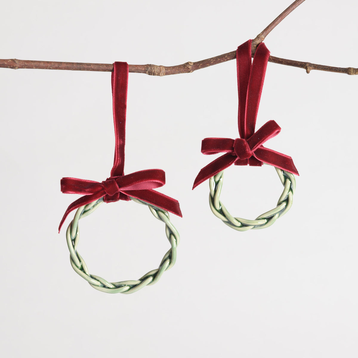 Christmas Ornament - Set of 2 Braided Wreaths