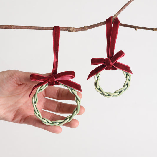 Christmas Ornament - Set of 2 Braided Wreaths