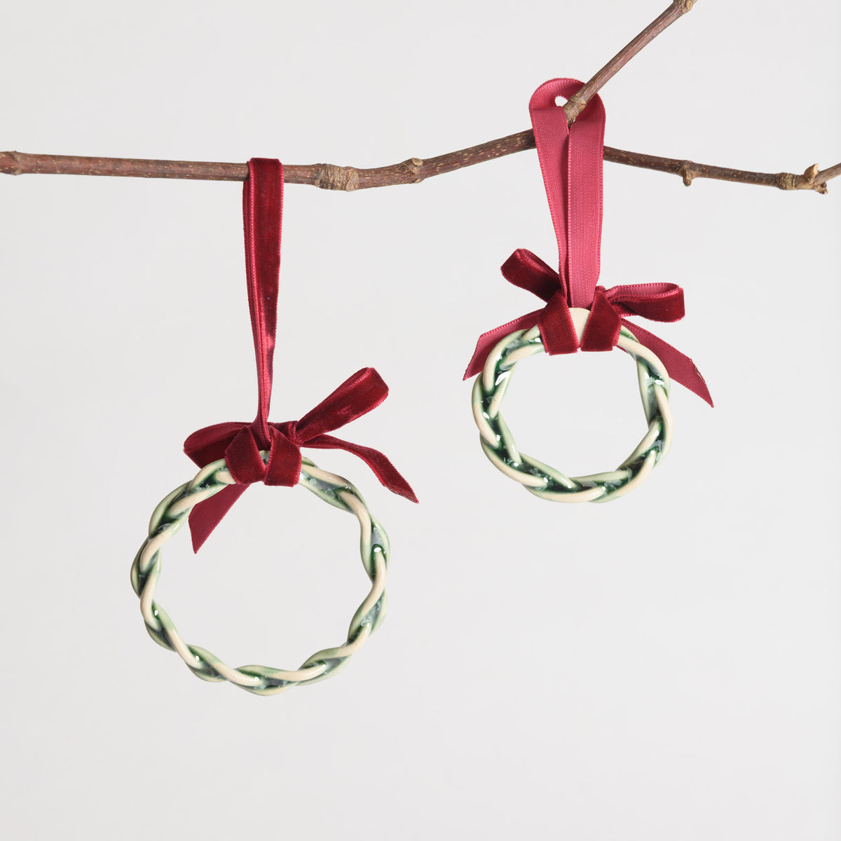 Christmas Ornament - Set of 2 Braided Wreaths