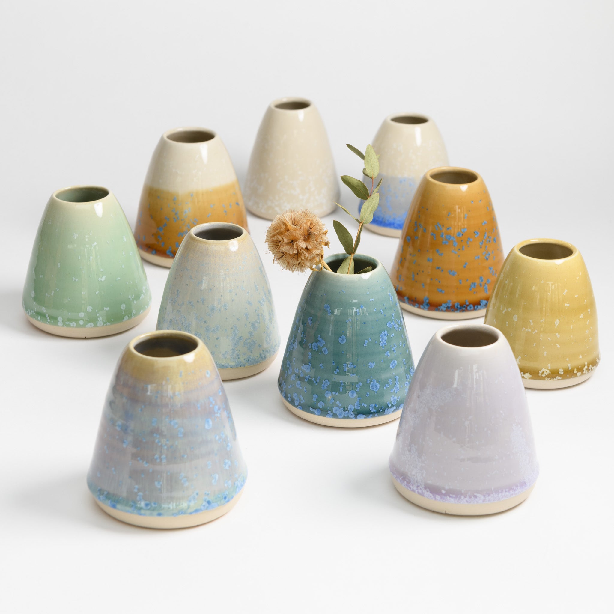 Colourful handmade pretty ceramic bud vases