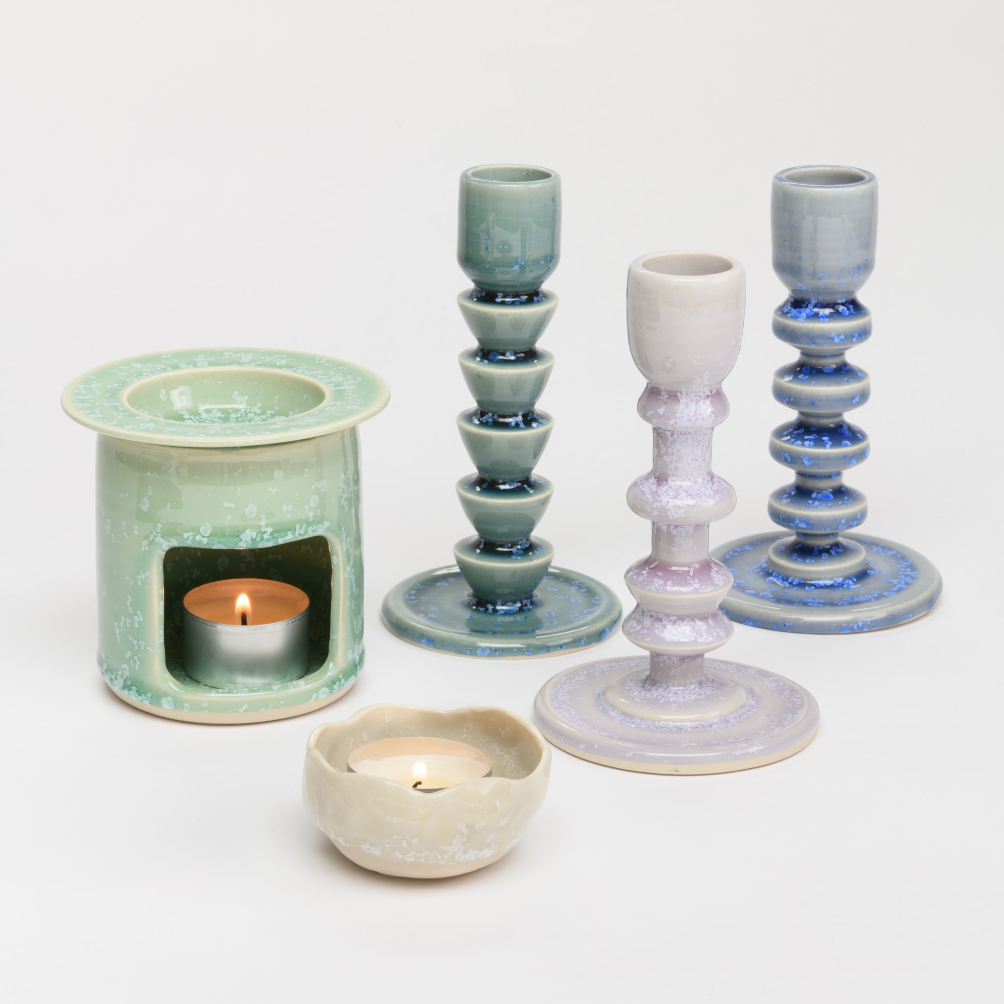 Ceramic tall candlesticks, tealight holders and oil wax burners